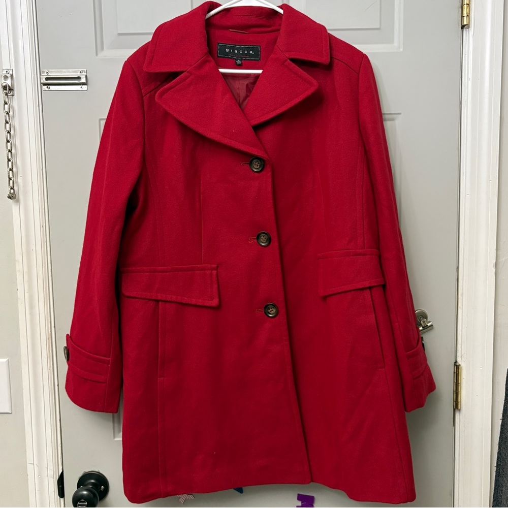 Giacca Vibrant Red Wool Blend Pea Coat